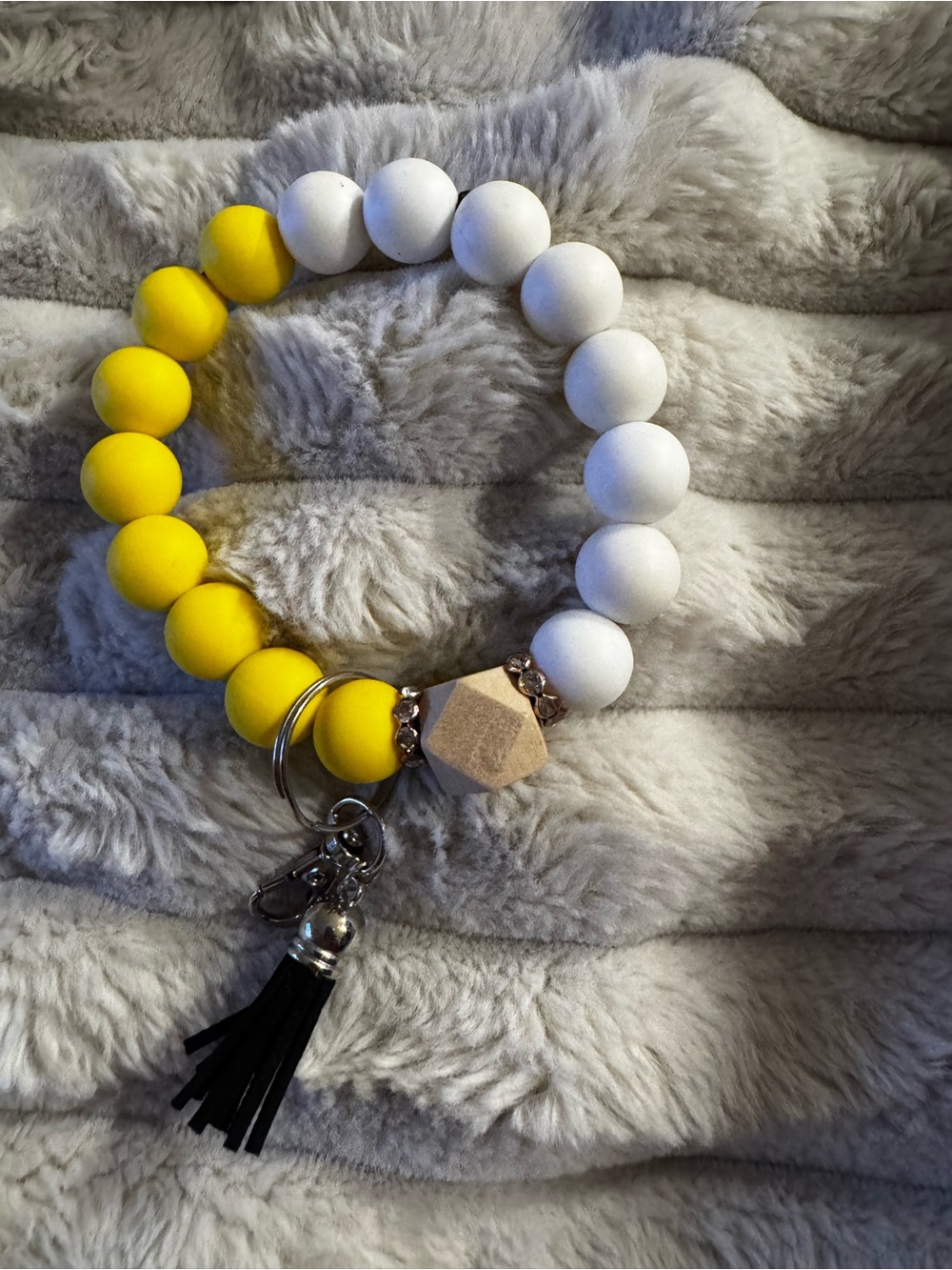 Handmade Yellow & White Beaded Key Bracelet with Tassel